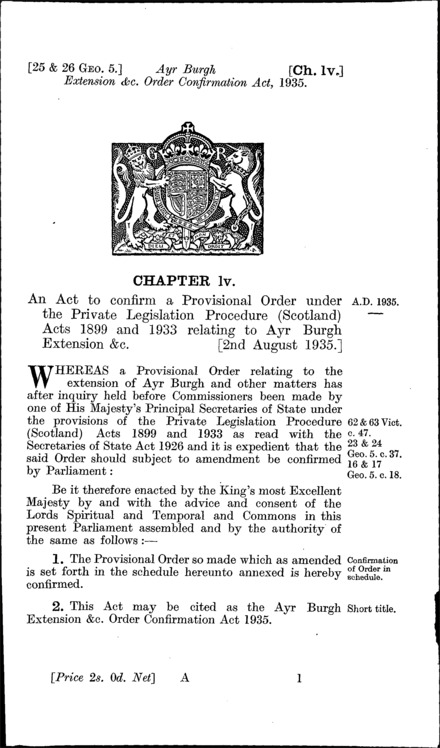 Ayr Burgh Extension, &c. Order Confirmation Act 1935