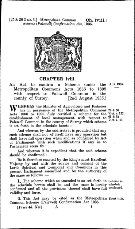 Metropolitan Common Scheme (Palewell) Confirmation Act 1935