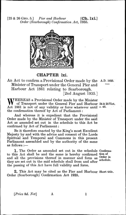 Pier and Harbour Order (Scarborough) Confirmation Act 1935