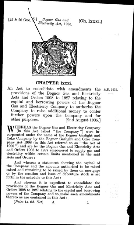 Bognor Gas and Electricity Act 1935