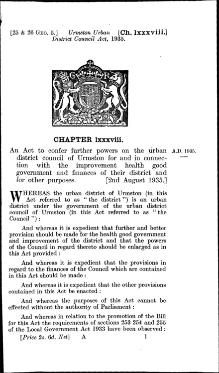 Urmston Urban District Council Act 1935