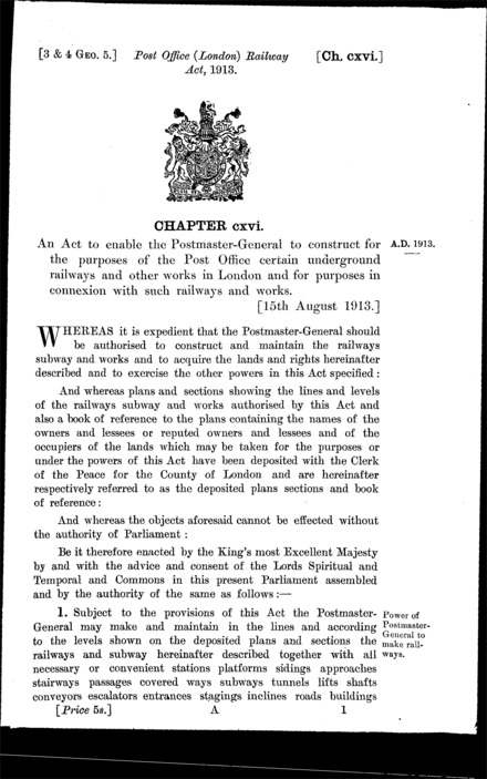 Post Office (London) Railway Act 1913