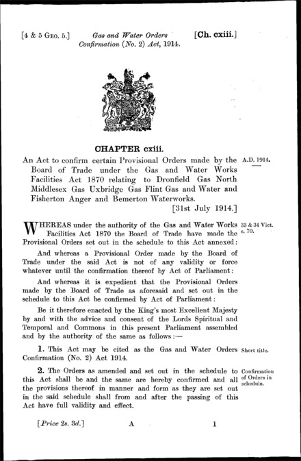 Gas and Water Orders Confirmation (No. 2) Act 1914