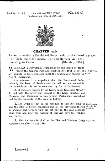 Pier and Harbour Order Confirmation (No. 1) Act 1914