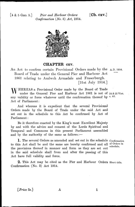 Pier and Harbour Orders Confirmation (No. 3) Act 1914