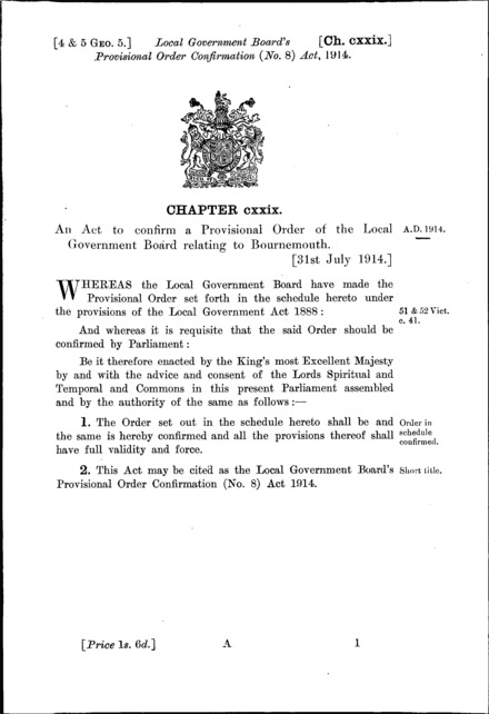 Local Government Board's Provisional Order Confirmation (No. 8) Act 1914