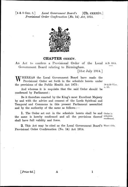 Local Government Board's Provisional Order Confirmation (No. 14) Act 1914