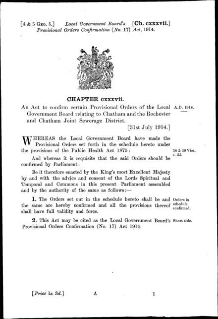 Local Government Board's Provisional Orders Confirmation (No. 17) Act 1914