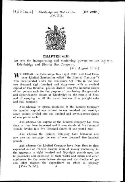 Edenbridge and District Gas Act 1914