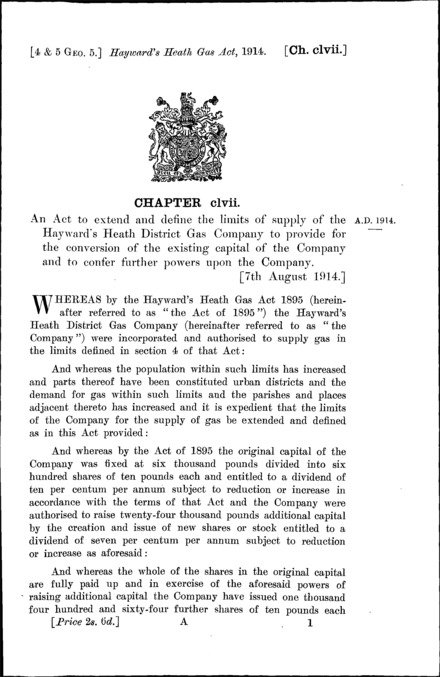 Hayward's Heath Gas Act 1914