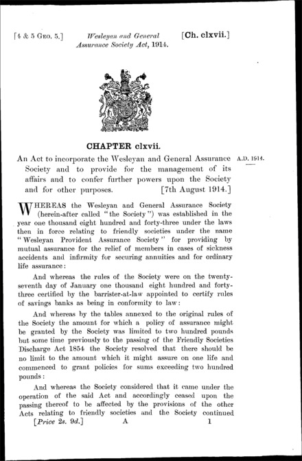 Wesleyan and General Assurance Society Act 1914