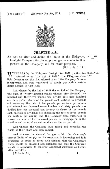 Kidsgrove Gas Act 1914