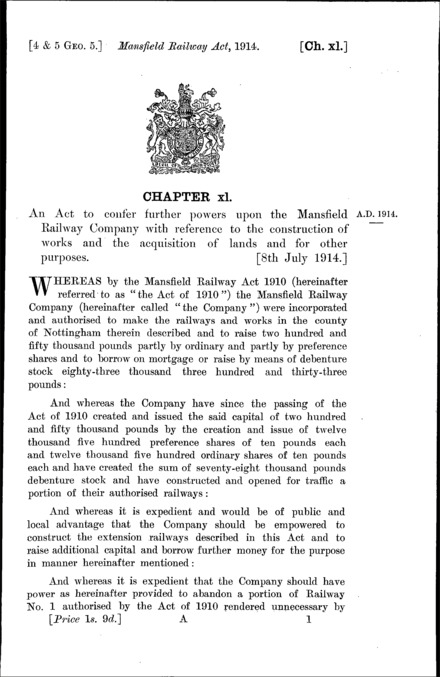 Mansfield Railway Act 1914