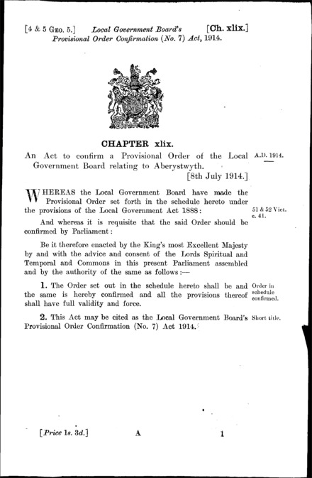 Local Government Board's Provisional Order Confirmation (No. 7) Act 1914