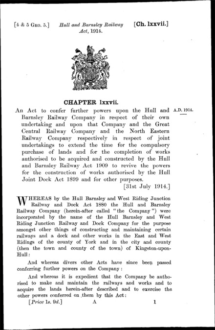Hull and Barnsley Railway Act 1914