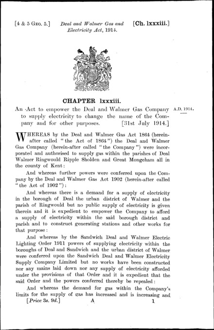 Deal and Walmer Gas and Electricity Act 1914