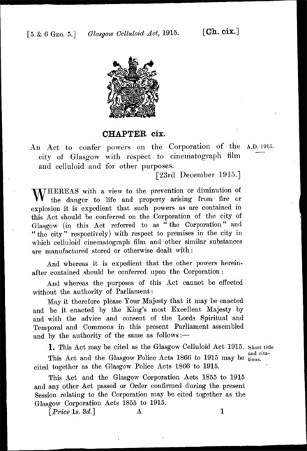 Glasgow Celluloid Act 1915