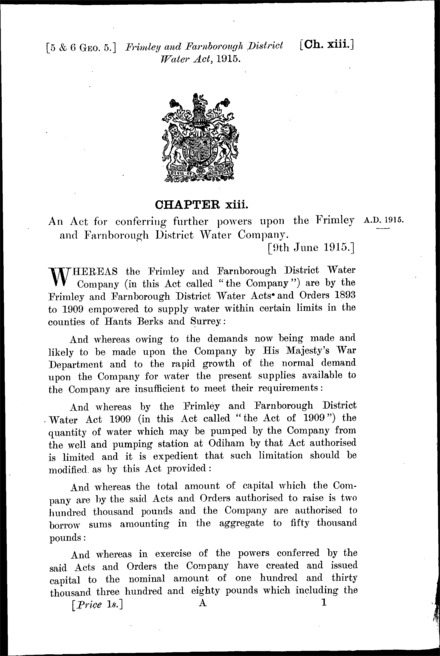 Frimley and Farnborough District Water Act 1915