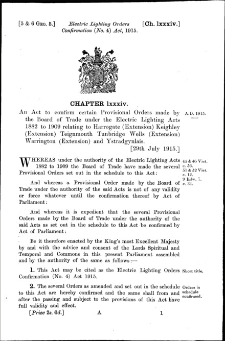 Electric Lighting Orders Confirmation (No. 4) Act 1915