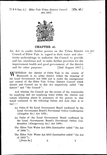 Ebbw Vale Urban District Council Act 1917