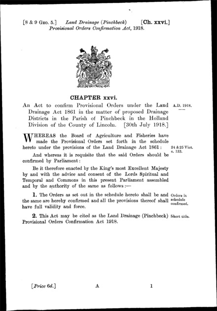 Land Drainage (Pinchbeck) Provisional Orders Confirmation Act 1918