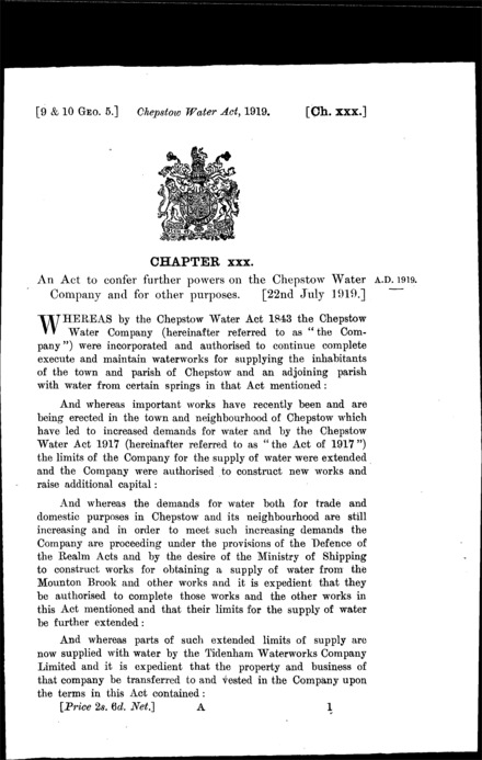 Chepstow Water Act 1919