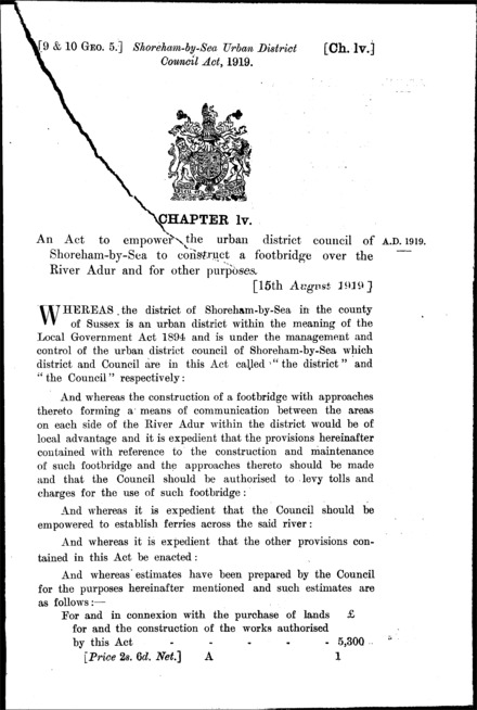 Shoreham-by-Sea Urban District Council Act 1919