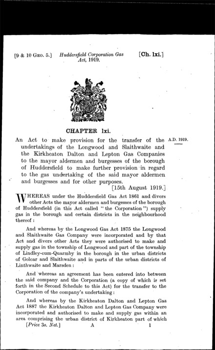 Huddersfield Corporation Act 1919