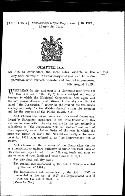 Newcastle-upon-Tyne Corporation (Rates) Act 1919