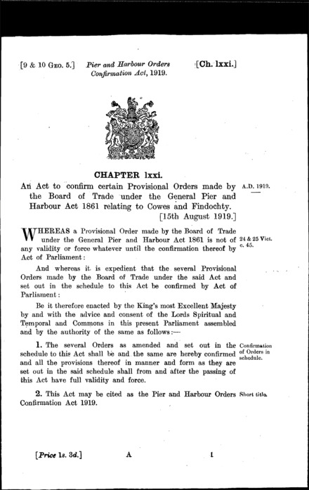 Pier and Harbour Orders Confirmation Act 1919