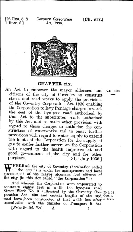 Coventry Corporation Act 1936