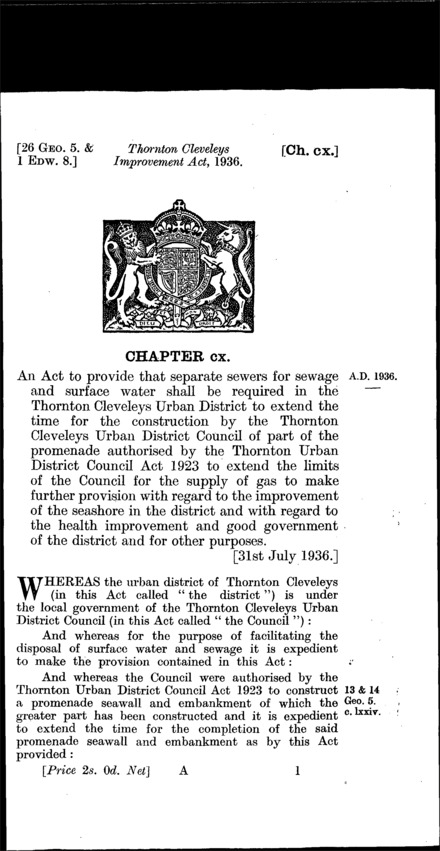 Thornton Cleveleys Improvement Act 1936
