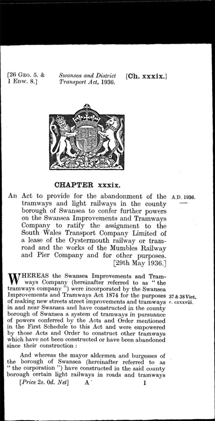 Swansea District Transport Act 1936