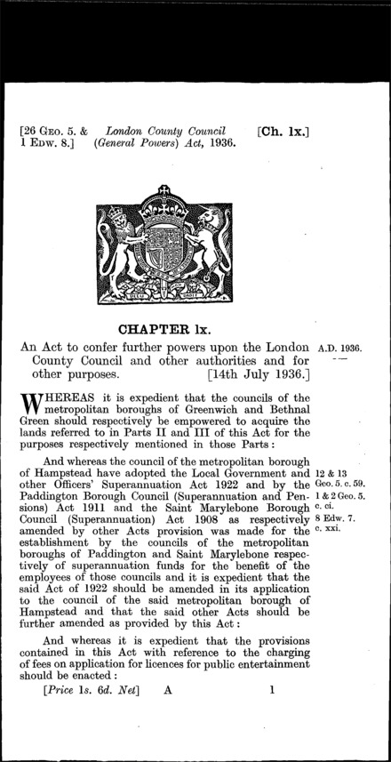 London County Council (General Powers) Act 1936