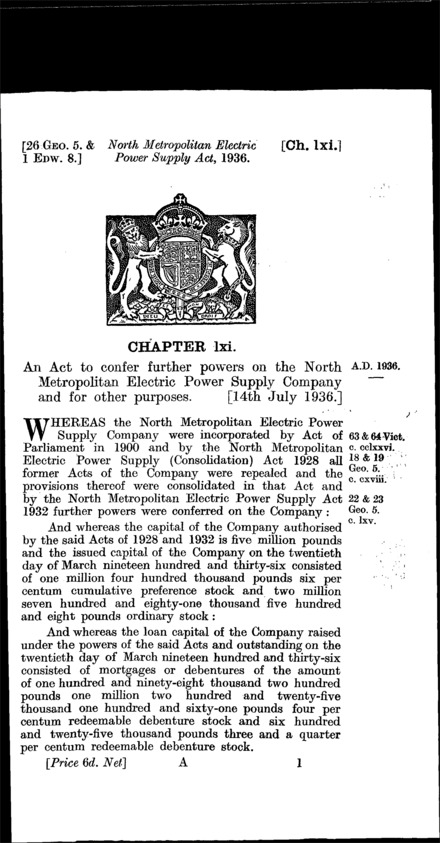 North Metropolitan Electric Power Supply Act 1936