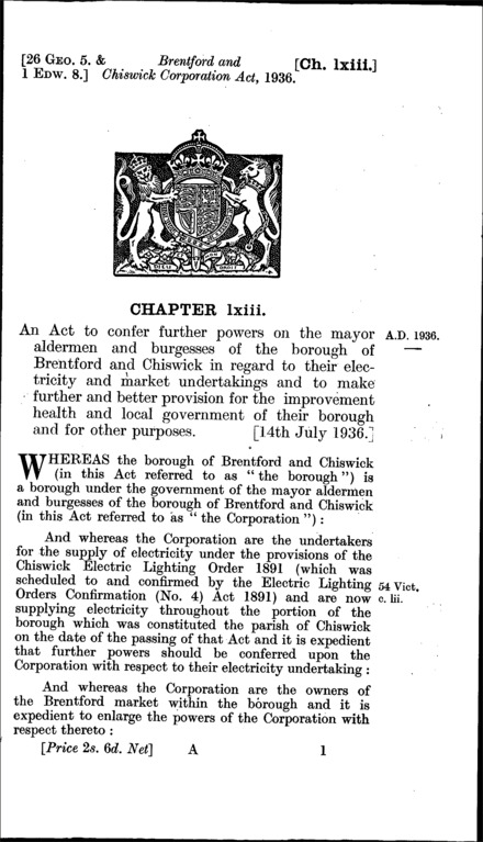 Brentford and Chiswick Corporation Act 1936