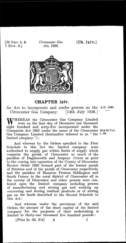 Cirencester Gas Act 1936