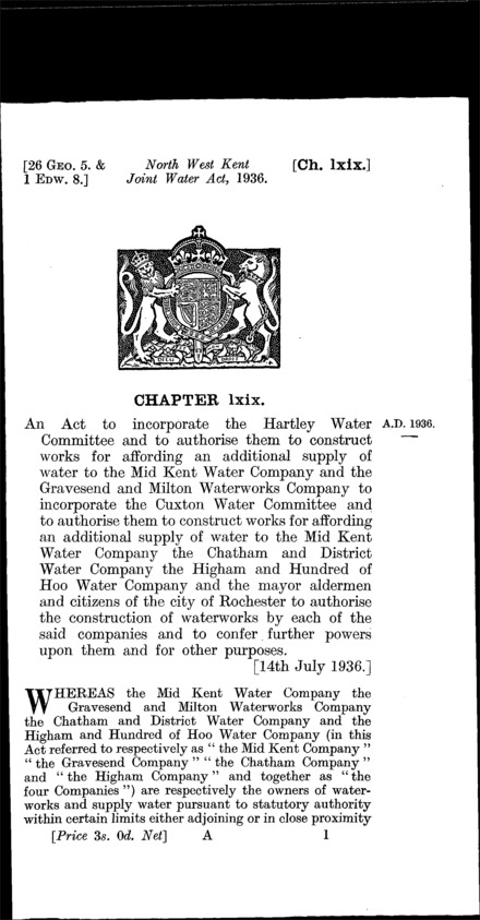 North-West Kent Joint Water Act 1936
