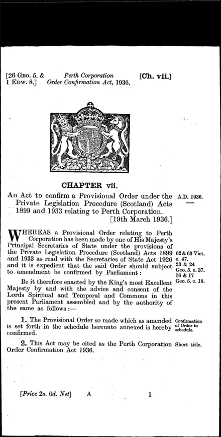 Perth Corporation Order Confirmation Act 1936