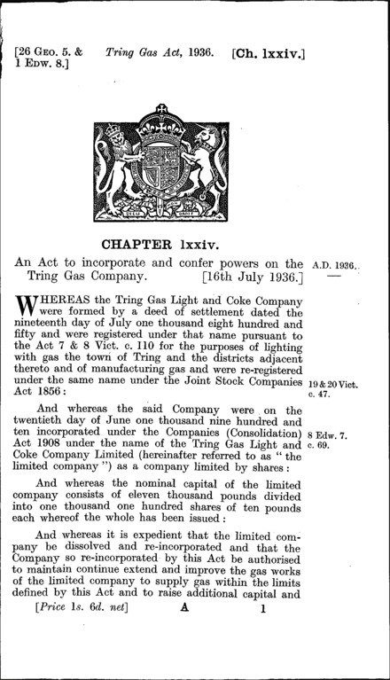 Tring Gas Act 1936