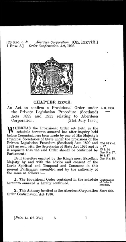 Aberdeen Corporation Order Confirmation Act 1936