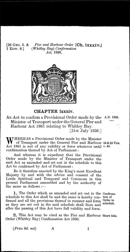 Pier and Harbour Order (Whitley Bay) Confirmation Act 1936