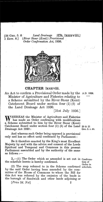 Land Drainage (River Stour (Kent)) Provisional Order Confirmation Act 1936