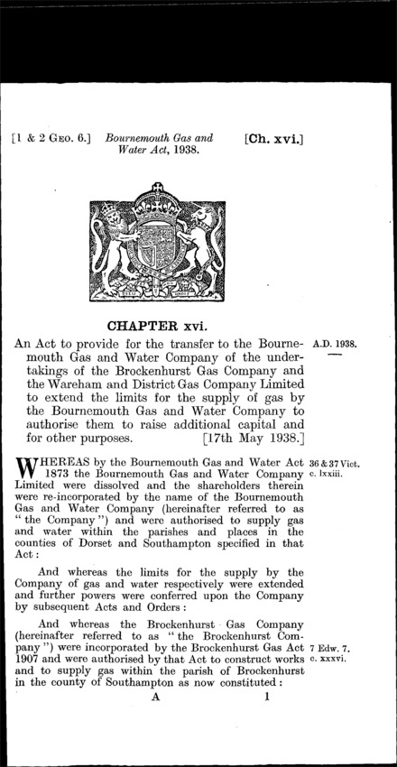 Bournemouth Gas and Water Act 1938