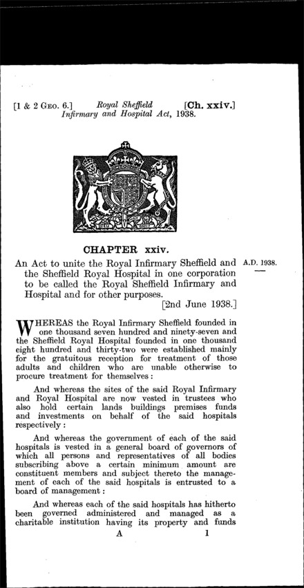Royal Sheffield Infirmary and Hospital Act 1938