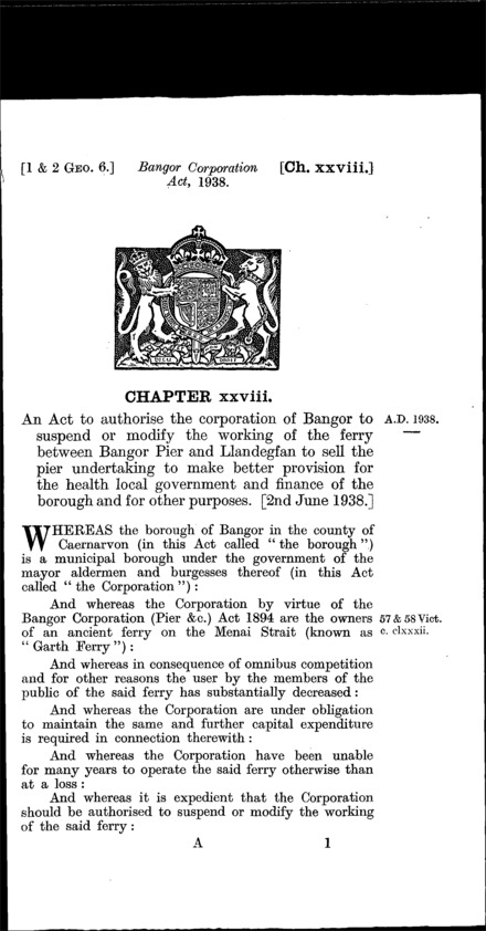 Bangor Corporation Act 1938