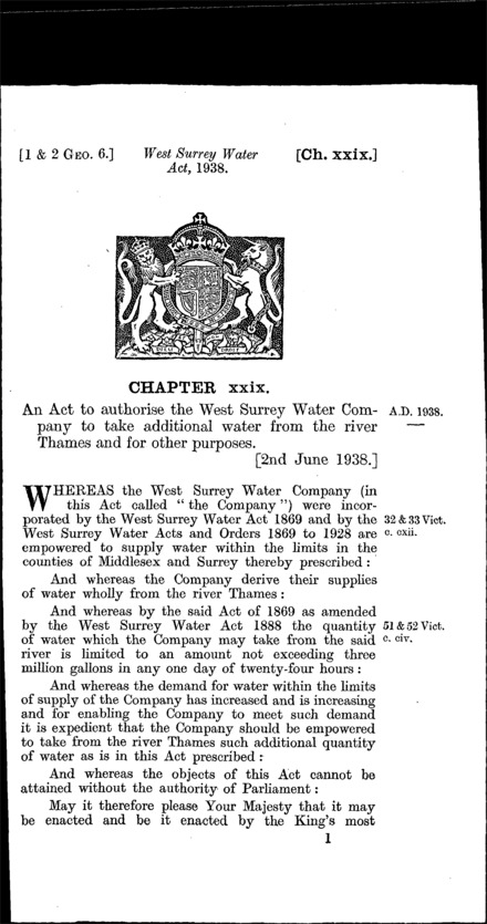 West Surrey Water Act 1938