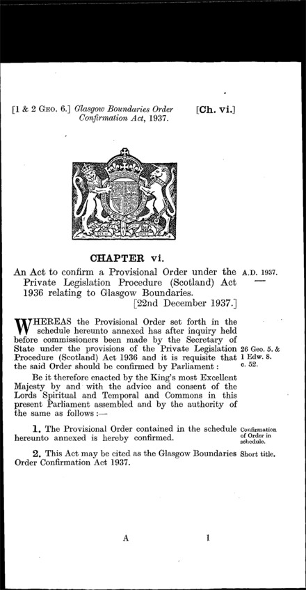 Glasgow Boundaries Order Confirmation Act 1937