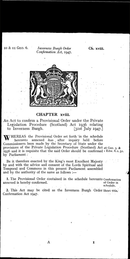 Inverness Burgh Order Confirmation Act 1947