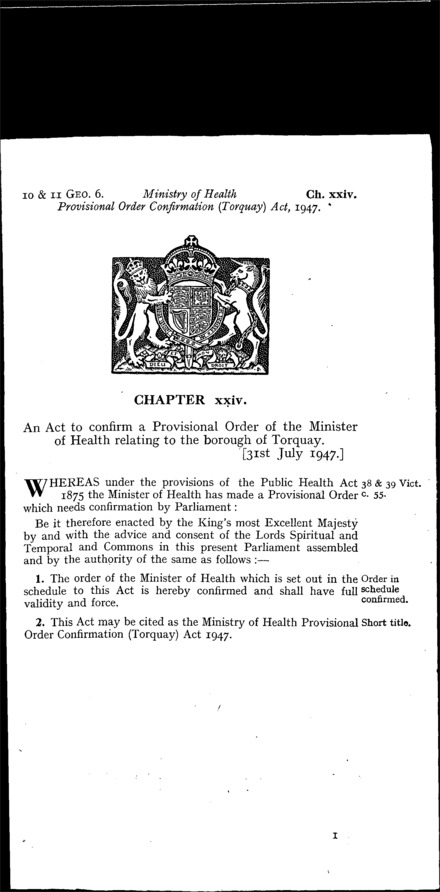 Ministry of Health Provisional Order Confirmation (Torquay) Act 1947